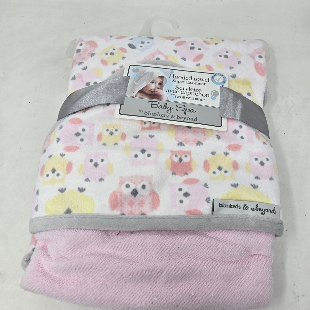Blankets & Beyond Baby Spa Hooded Towel Pink Yellow Owl 30x30 Hypoallergenic